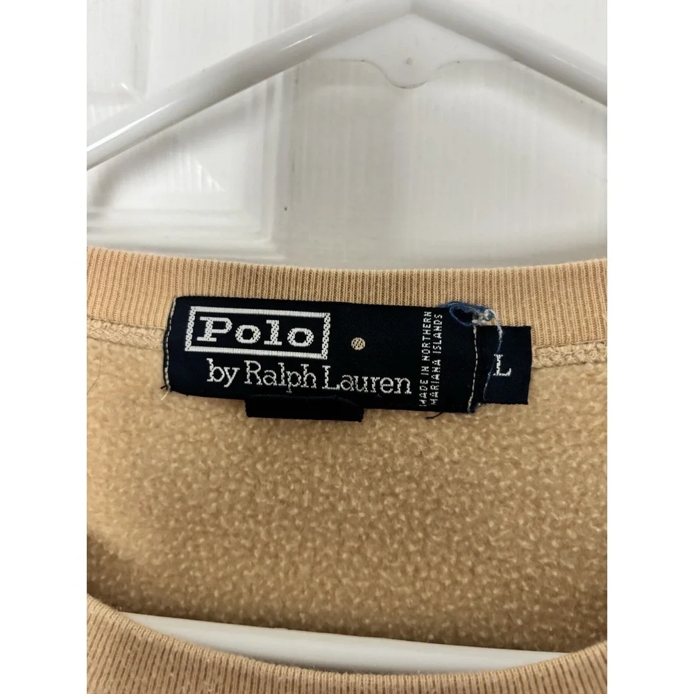 VINTAGE Polo Ralph Lauren Crewneck Sweatshirt Size Large Khaki Black Pony - Picture 3 of 9